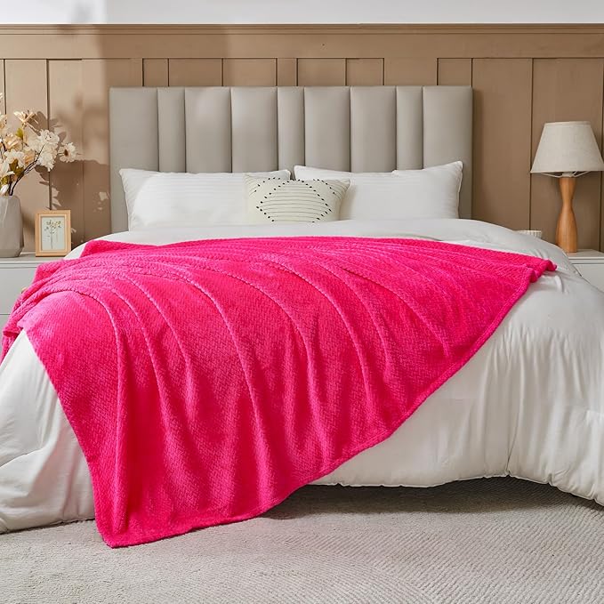 NEWCOSPLAY Super Soft Throw Blanket Dark Rose Red Premium Silky Flannel Fleece Leaves Pattern Lightweight Bed Blanket All Season Use (Dark Rose Red, Throw(50"x60"))