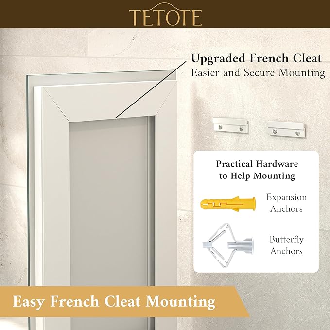 TETOTE LED Bathroom Mirror with Lights 40 x 32 Brighter Lighted Front and Backlit Led Vanity Antifog Light up Mirror for Bathroom, 3-Color Dimmable, Wall Mounted, Waterproof