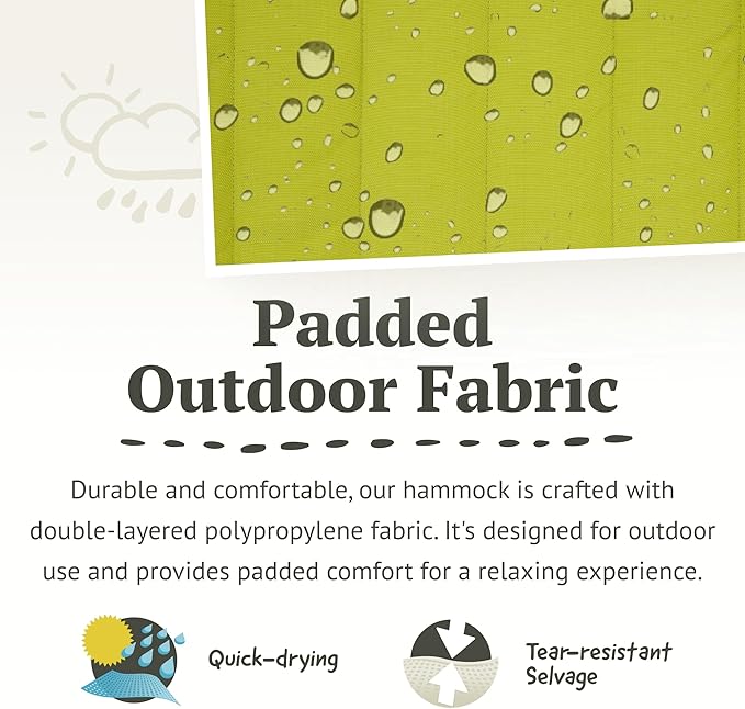 LA SIESTA® Alabama Quilted Hammock with Spreader Bar & TreeMount, Fabric Tree Hammock with Tree Straps for Beams Posts - Weatherproof Outdoor Hammock - 2 Person Double Hammock Bed - XL King, Avocado