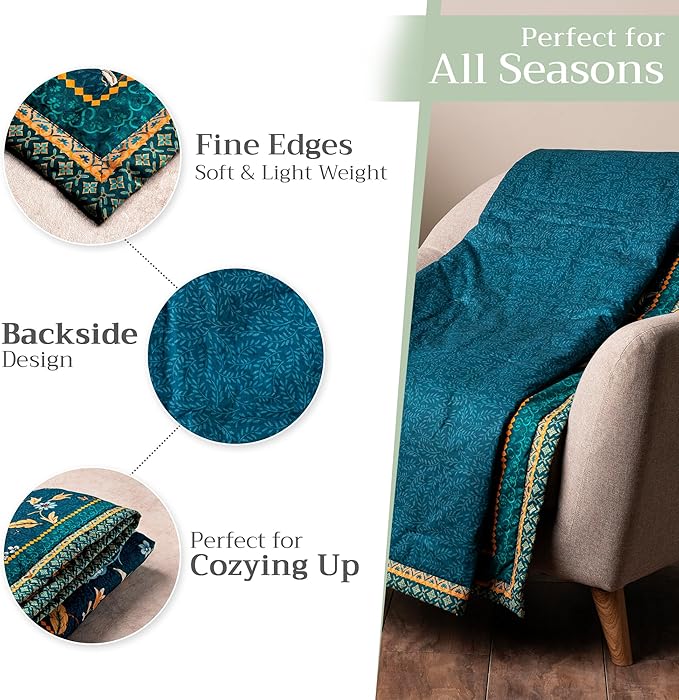 Maison d' Hermine Throw Blanket for Couch Lightweight Soft Warm Breathable Cotton Throw Blankets for Bed Girls Boys Women Men Sofa Travel Living Room Chair Bedding (50"x60", Luxury Loft - Dark Teal)