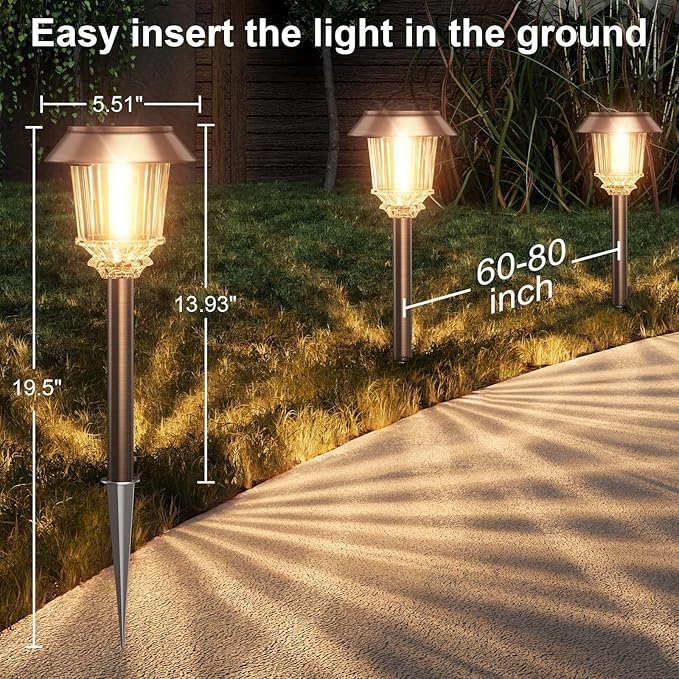 XMCOSY+ Solar Pathway Lights Outdoor - 6 Pack Solar Lights Outdoor Waterproof, 10-40 LM Dimmable Auto On/Off Solar Outdoors Lights Yard Garden Walkway Driveway (Warm White)