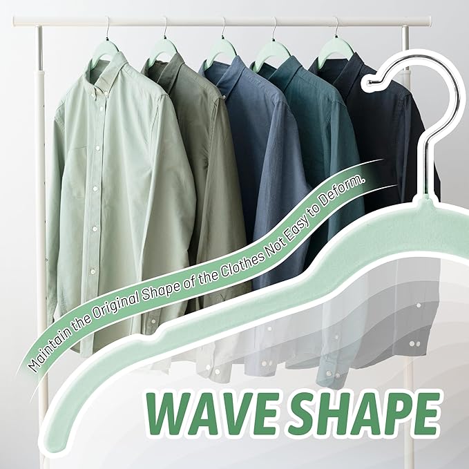 Velvet Hangers 50 Pack – Slim Non-Slip Flocked Hangers with Notches, Space-Saving Closet Organizer for Dresses, Blouses, Coats(Green)