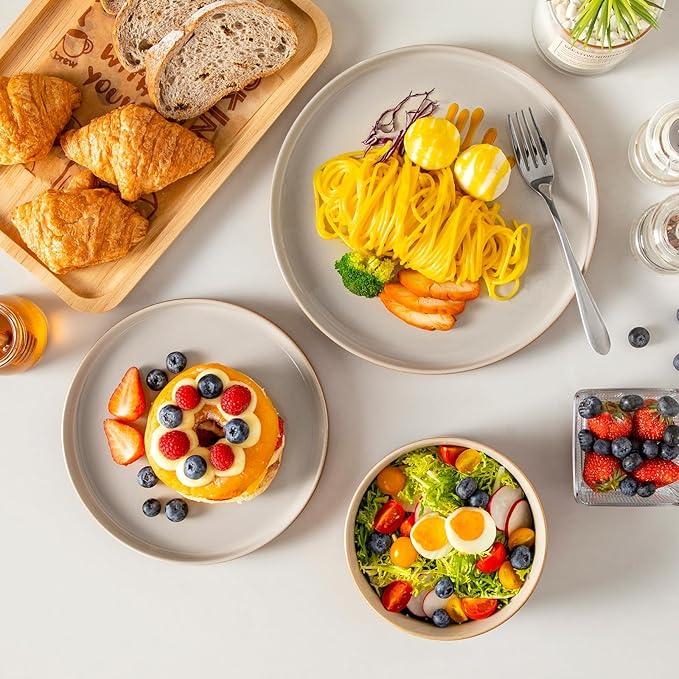 vancasso ONION Ceramic Plates and Bowls Sets, 12 Pieces Grey Dinnerware Sets for Kitchen, Reactive Glaze Dishes Set for 4, Dishwasher and Microwave Safe