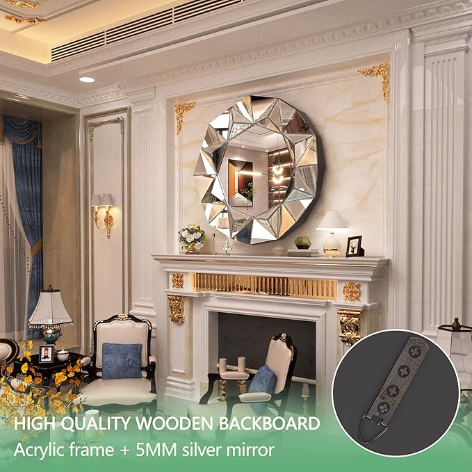 Hasipu Wall Mirrors Decorative, 40" Mirror Wall Decor, Beveled Edge Frameless Wall Mount Round Mirror for Living Room