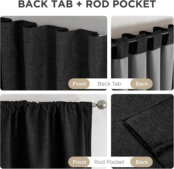 Joydeco 100% Blackout Curtains for Bedroom - Natural Linen Curtains 66"W x 90"L Long, Thermal Insulated 2 Panels Black Light Blocking Drapes, Rod Pocket & Back Tabs, Darkening Privacy for Living Room
