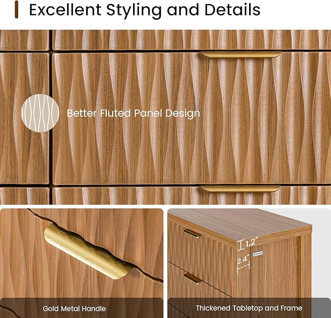 Dresser for Bedroom with 8 Drawers, 46.9" Wide Modern Chest of Drawers with Metal Handle, Wood Dresser TV Stand, Wood Storage Organizer for Bedroom, Living Room(Brown)