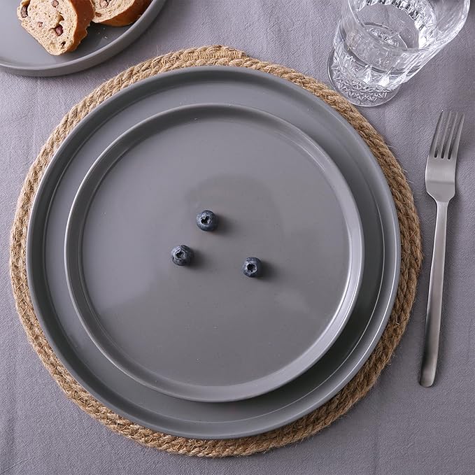 Famiware Nebula Plates and Bowls Set, 24 Pieces Dinnerware Sets, Dishes Set for 8, Dark Gray