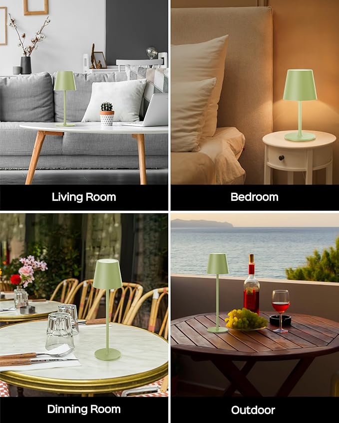 Cordless Table Lamps Rechargeable, 3 Adjustable Height, 5000mAh Battery Operated, 3 Colors Smooth Dimming, Portable LED Waterproof Table Lamp for Kitchen, Bedroom, Outdoor (2 Pack-Mint Green)