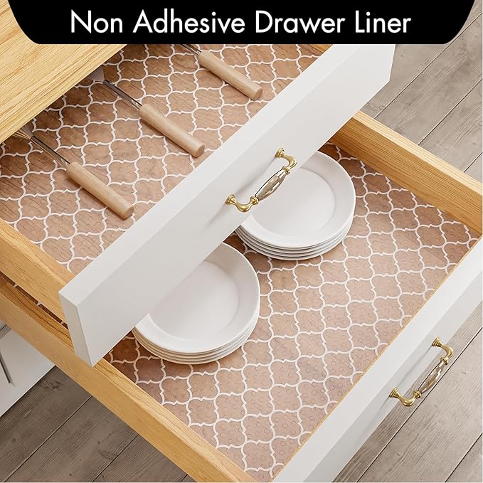 Cooyes Shelf Liner for Kitchen Cabinets – Non-Adhesive Waterproof Drawer Liner – Durable EVA Material Easy-to-Cut Shelf Paper for Refrigerator, Cupboard, Dresser with Modern Pattern
