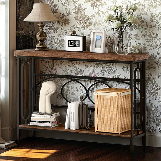 50 Inch Narrow Sofa Table, Industrial Long Sofa Table Behind Couch, Entry Console Table with Storage for Entryway, Living Room, Foyer