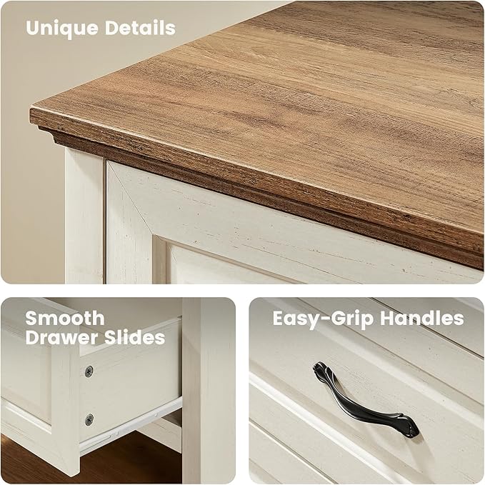 Amada Farmhouse 6 Drawer Dresser for Bedroom, 47.2 Inch Wide Wood Dresser with Natural Texture, Large Drawers, Rustic Farmhouse Chest of Drawers for Bedroom, Living Room, Hallway, Brown & White