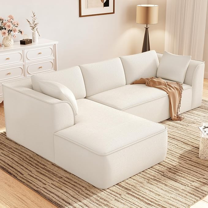 Vesgantti 106" Cloud Couch Sectional Modular Sofa, Deep Seat Comfy Cloud Couch Chenille Memory Foam Sofa Modular Couches for Living Room Bedroom, No Assembly Required (Beige, Left-Facing Chaise)