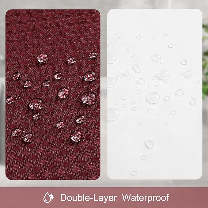 3 in 1 Shower Curtain Set, Burgundy Waffle Shower Curtain and PEVA Liner Set with 12 Stainless Steel Shower Curtain Hooks, Waterproof Fabric Shower Curtains for Bathroom, 72 W x 72 H