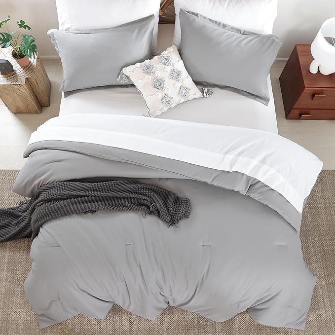 weigelia Twin Comforter Set Microfiber 5 Pieces Grey Twin Bedding Set All Season Soft Lightweight Comforter Set Bed in a Bag Twin Set with Comforters, Flat & Fitted Sheets, Pillowcases & Shams