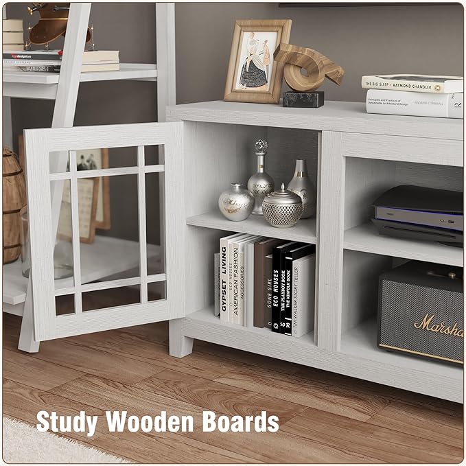 58'' TV Stand, Entertainment Center for Living Room, Media Console Table with Open Shelf Cabinet, for TVs up to 60 Inches, White Oak