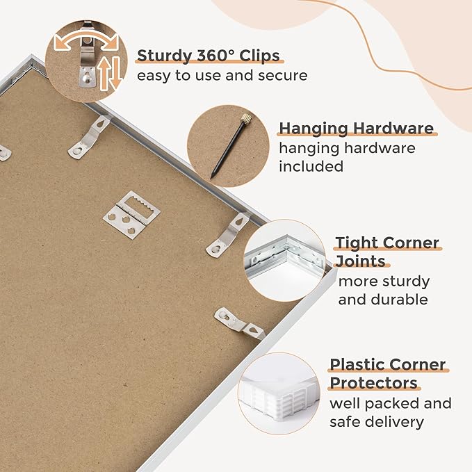 11x14 Picture Frame -11x14 Metal Picture Frame With Mat For 8x10 | 14x11 Frame Aluminum | Plexiglass And Hanging Hardware Included | 11 by 14 Poster Frame, Set of 3, Silver