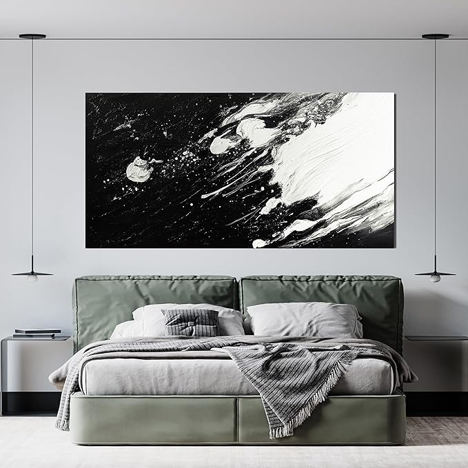 Abstract Wall Art Decor Modern Black and White Wall Art Prints Canvas Wall Art for Living Room Abstract Black Art Abstract Canvas Art Wall Decor Artwork for Walls Bedroom Kitchen Wall Decor 24" X 48"