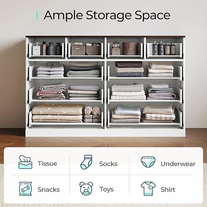 LINSY HOME 10 Drawer Dresser for Bedroom, 54" Wide Chest of Drawers, Modern TV Stand Dressers with Wood Frame and Metal Handles, Large Drawer Organizer for Bedroom, Living Room, White