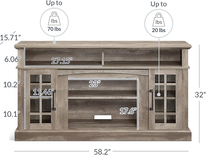 BELLEZE Traditional 58 Inch Rustic Wood TV Stand & Media Entertainment Center Console Table for TVs up to 65 Inches with Open Storage Shelves & Cabinets - Astorga (Ashland Pine)