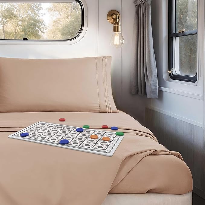 Clara Clark Bed Sheets, Premier 1800 Series 4 Piece RV Queen Sheet Set, Luxury Soft Sheets for RV Bunks, Short Queen - Taupe Sand