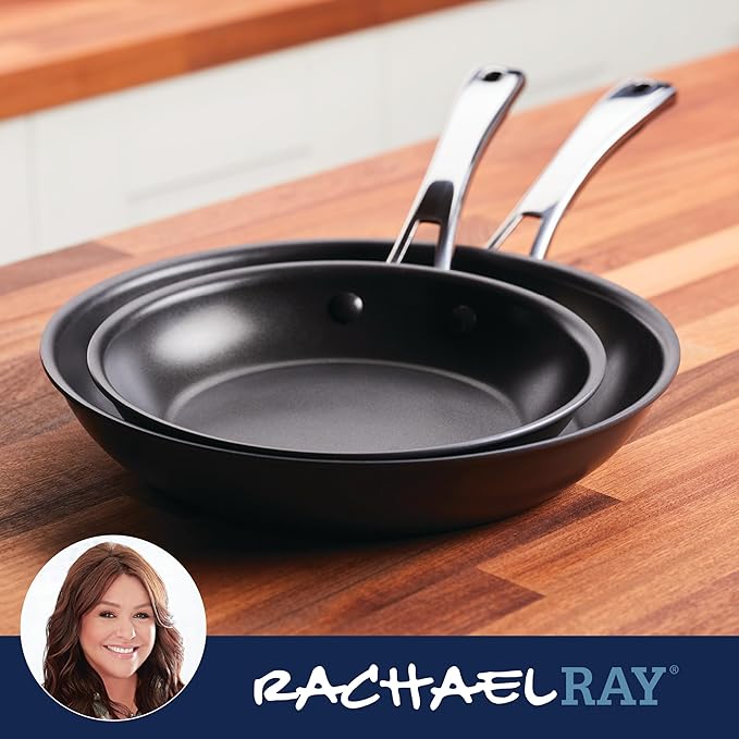 Rachael Ray Cook + Create Hard Anodized Nonstick Frying Pans/Skillet Set, 9 Inch and 11.75 Inch - Black