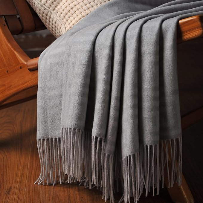 CUDDLE DREAMS Premium Cashmere Throw Blanket with Fringe, Luxuriously Soft (Greek Key)