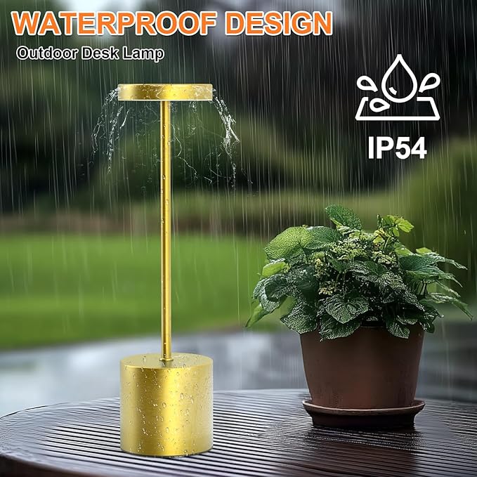 Rechargeable Table Lamp – 2 Pack Touch Lamps, Cordless Desk Lamp, 5000mAh Battery Operated Lamp with 3-Color Dimmable Light, Portable LED Lamp for Bedroom, Dining Room, Patio, Outdoor (Gold)