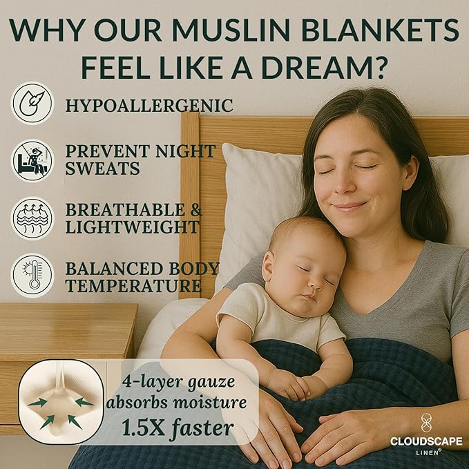 Soft 4 Layer Muslin Blanket Twin Size, 100% Cotton Blanket for Couch, Bed, Sofa, Pre-Washed Gauze, Best for Summer, 68x92, Ensign Blue