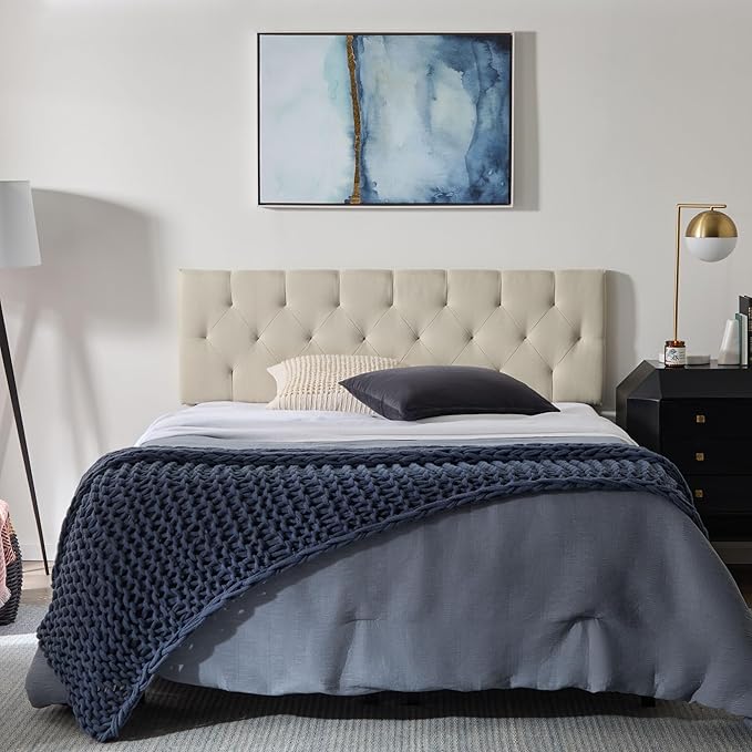 Lucid Mid-Rise Upholstered Headboard - Diamond Tufted - Padded Polyester - Adjustable Height from 34” to 46” - Easy Assembly - Bed Frame or Wall Mount - Sturdy - Pearl - Twin / Twin XL Size