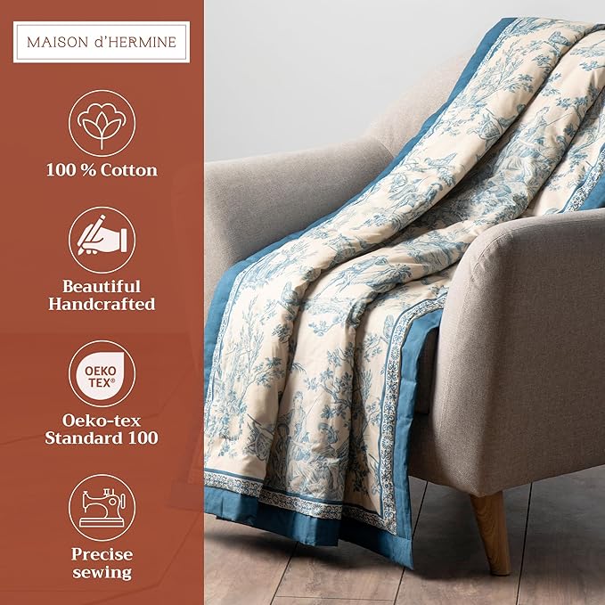 Maison d' Hermine Throw Blanket for Couch Lightweight Soft Warm Breathable Cotton Throw Blankets for Bed Girls Boys Women Men Gifts Sofa Travel Living Room Chair Bedding (60"x80", The Miller)