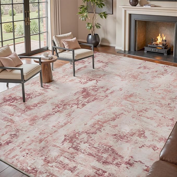 tchido Area Rug 8x10 Rugs for Living Room- Abstract Soft Non Slip Pink Nursery Rug for Girlst-Machine Washable Rug for Bedroom Dining Room Home Office