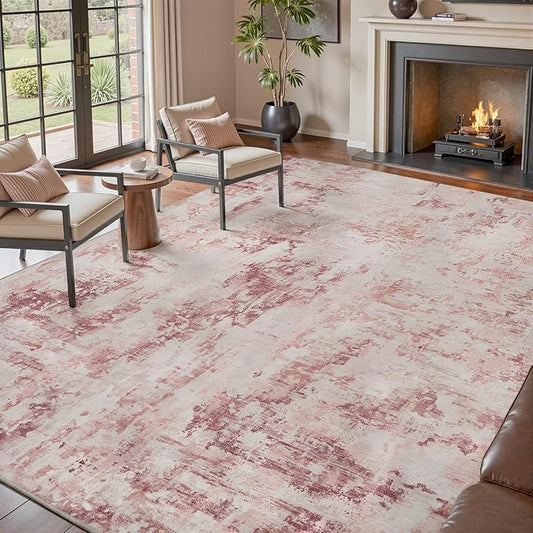 tchido Area Rug 6x9 Rugs for Living Room- Abstract Soft Non Slip Pink Nursery Rug for Girls-Machine Washable Rug for Bedroom Dining Room Home Office