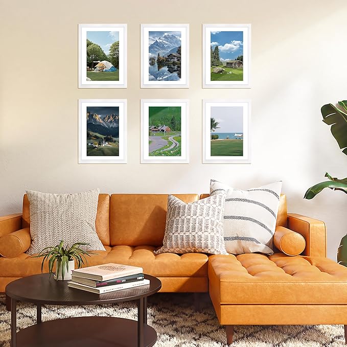 FIXSMITH A4 Picture Frame Set of 2, White Photo Frame with HD Plexiglass, Display Pictures 6x8 with Mat or 8.3x11.7 Without Mat Multi Picture Frames Collage for Tabletop or Wall Display