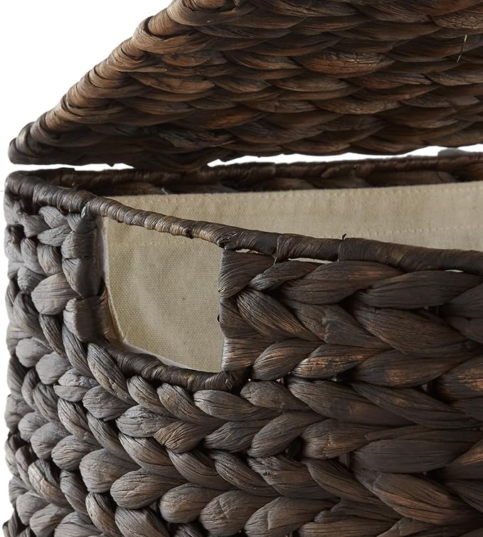 Casafield Half Moon Laundry Hamper with Lid and Removable Liner Bag - Espresso, Woven Water Hyacinth Laundry Basket for Clothes and Towels