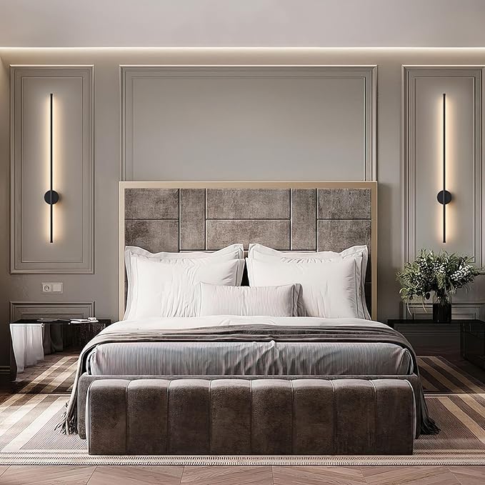 Battery Operated Modern Wall Sconces, Dimmable Wireless Wall Light Set of Two with Remote Control, 3 Color Temperatures, Rechargeable LED Wall Sconce for Bedroom, Living Room, Hallway, 39.3 Inch Black