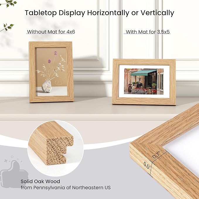 Axeman 4x6 Picture Frame | Solid Oak Wood Picture Frame | 4x6 Frame With Mat for 3.5x5 | 4 x 6 Photo Frame | 4x6 Wood Picture Frame | 4 By 6 Picture Frame | Hanging Hardware Included | Natural