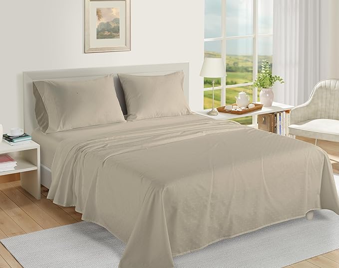 LANE LINEN Pillows Queen Size Set of 2, Soft 100% Egyptian Cotton, Cool & Smooth 1000 Thread Count Pillow Cases - Swiss Dot - Linen