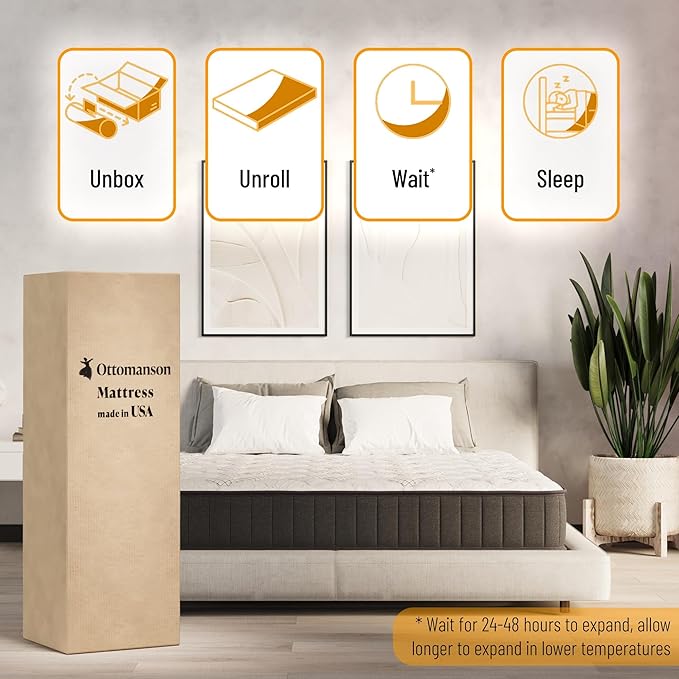 Ottomanson Full 9" Hybrid Mattress - Rock Hard Feel - Made in USA - Individually Pocketed Coils & CertiPUR-US Foam - Fiberglass-Free - Bed in a Box