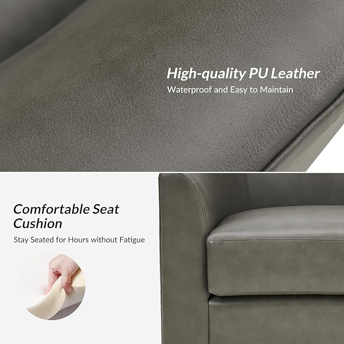 HULALA HOME Faux Leather Swivel Accent Chair with Solid Wood Base, Round Swivel Barrel Chair for Living Room and Bedroom, Grey