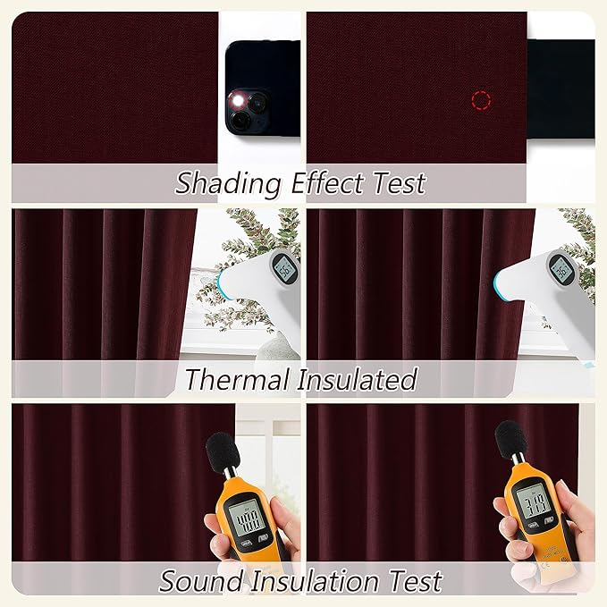 Guken Blackout Curtains 84 Inch Length 2 Panels Set for Living Room Bedroom Back Tab Thermal Insulated 100% Black Out Linen Drapes Room Darkening Window Curtains 84 Inches Long,Burgundy