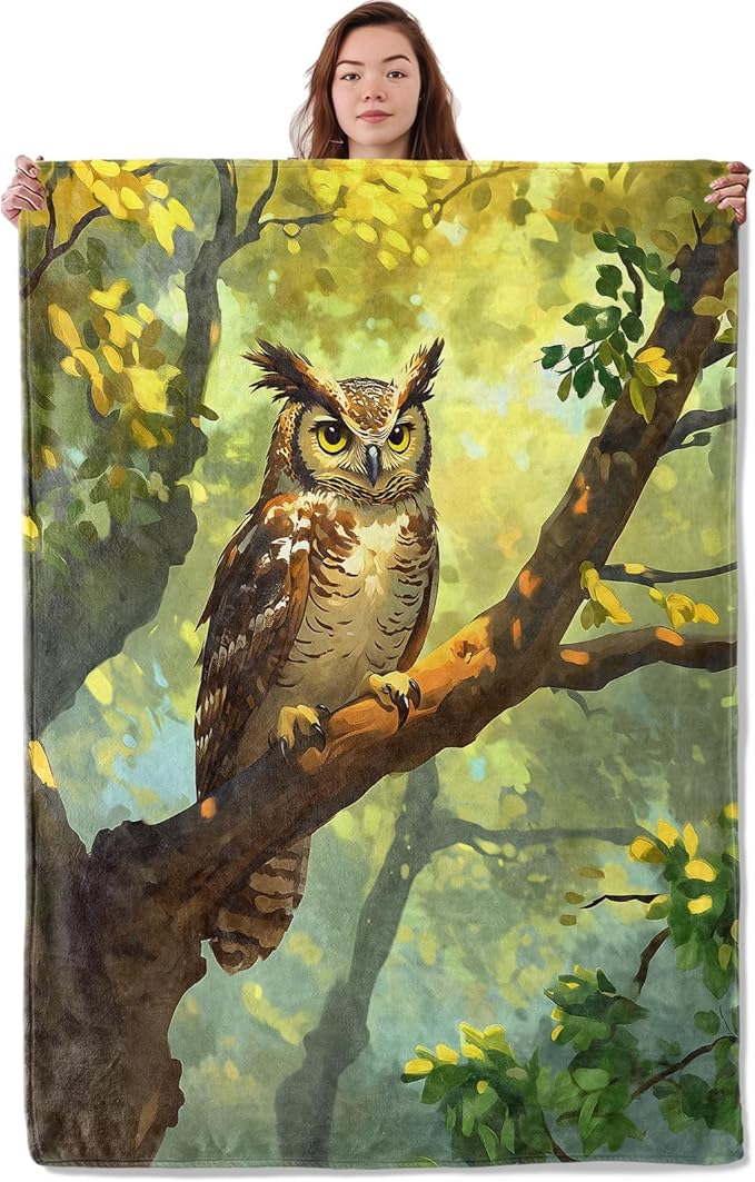 Cartoon Owl Blanket, Soft Cozy Warm Throw Blanket Gifts for Adults Kids Women, Lightweight Comfy Fuzzy Flannel Blankets for Couch, Travel, Car, Home Decor 60×50 Inch