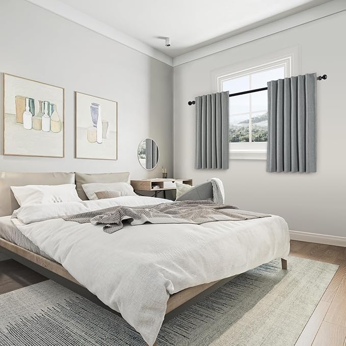 100% Linen Blackout Curtains for Bedroom 45 Inches Long, Back Tab/Rod Pocket Kitchen Drapes, Thermal Insulated Textured Blackout Curtains 2 Panels Set, 52" W x 45" L, Grey