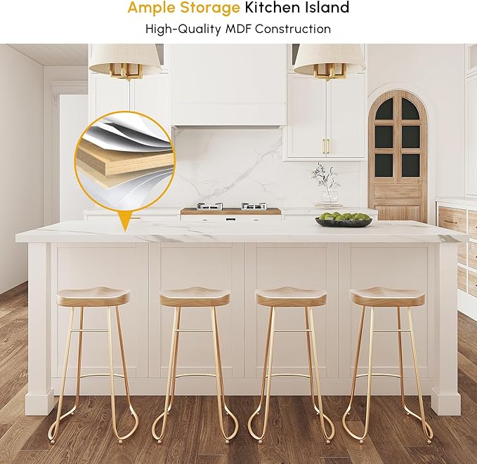 homary 72'' Kitchen Island with Seating Island Table with Wine Storage & 2 Drawers Marble Dining Table for 4 People