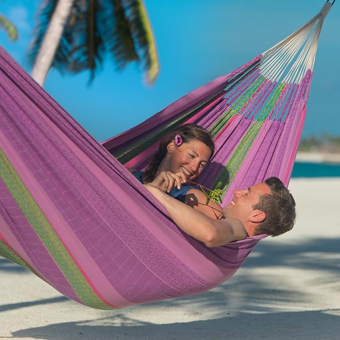LA SIESTA Flora Classic Cotton Hammock & CasaMount, Indoor/Outdoor Hammock, Blossom, 2 Person, 440 lbs Max Weight, 5'W x 13'L