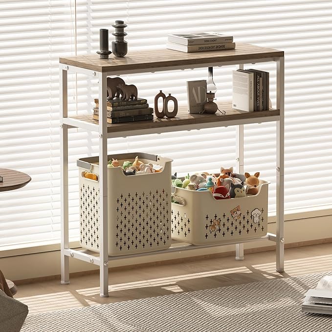 Homeiju Entryway Table with Storage, 3-Tier Console Table 31.5" Width, Industrial Sofa Table with Open Shelves, Foyer Tables for Entryway, Hallway, Kitchen, Living Room and Bedroom, Light Coffee