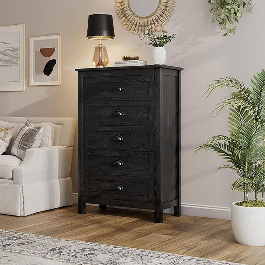 Wananlanen® Farmhouse Dresser for Bedroom, Antique Double Dresser & Chest of Drawer with Vintage Handle and Storage, Wooden Tall Rustic Organizer for Bedroom