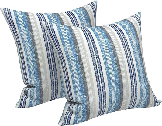 LVTXIII Outdoor Throw Pillow Covers 16 x 16 Inch, Covers ONLY Modern Cute Pattern Decorative Square Toss Pillow Case Pack of 2 for Home Patio Garden Sofa Bed Furniture, Stripe Layered Blue