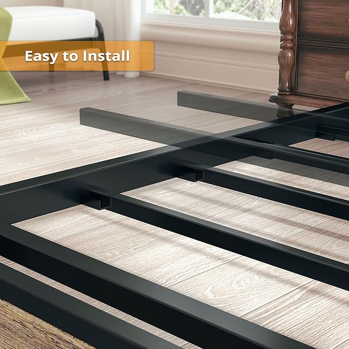 LIKIMIO Full Size Bed Frame, Storage Headboard with Charging Station, Solid and Stable, Noise Free, No Box Spring Needed, Easy Assembly (Walnut and Beige)