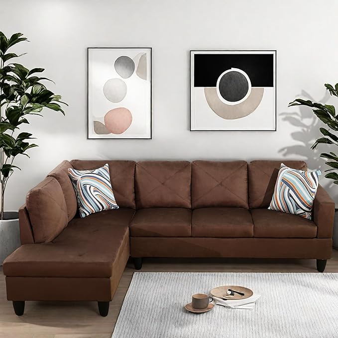 L Shaped Couch, Modular Sectional Sofa with Chaise, Modern Modular Sofas Furniture Sofa Couches for Living Room/Apartment/Office/Bedroom, Brown