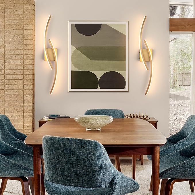 Battery Operated Wall Sconce Set of 2,Gold Wall Sconces with Remote Control,3000K-6000K Modern LED Wireless Wall Light for Living Room, Hallway, Bedroom, 39.3 Inch (2 Pack)